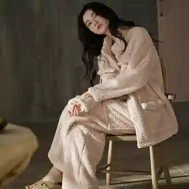 同语 珊瑚绒睡衣女加厚秋冬季女士家居服可外穿休闲套装冬天加绒款 家居套装 女款 月季粉