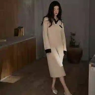 同语 睡裙女秋冬季珊瑚绒加厚长裙睡衣女士半边绒加绒可外穿家居服 家居连衣裙 稥杏色 女款