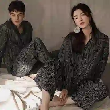 同语 情侣睡衣女春秋季纯棉薄款家居服男女全棉休闲韩版可外出套装 家居套装 情侣款 深灰色