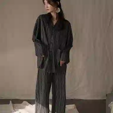 同语 情侣睡衣女春秋季纯棉薄款家居服男女全棉休闲韩版可外出套装 家居套装 情侣款 深灰色
