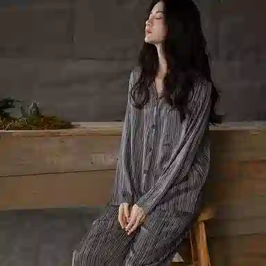 同语 情侣睡衣女春秋季纯棉薄款家居服男女全棉休闲韩版可外出套装 家居套装 情侣款 深灰色