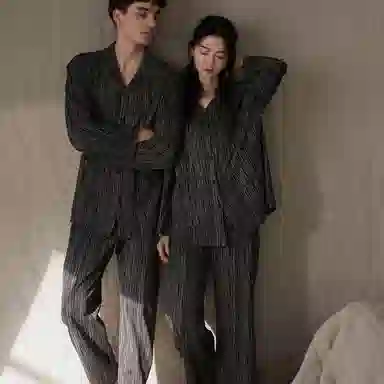 同语 情侣睡衣女春秋季纯棉薄款家居服男女全棉休闲韩版可外出套装 家居套装 情侣款 深灰色