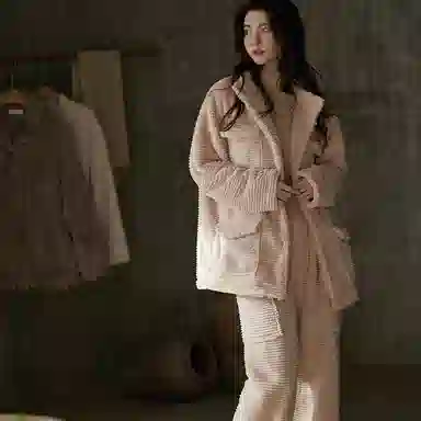 同语 珊瑚绒睡衣女加厚秋冬季女士家居服可外穿休闲套装冬天加绒款 家居套装 女款 月季粉