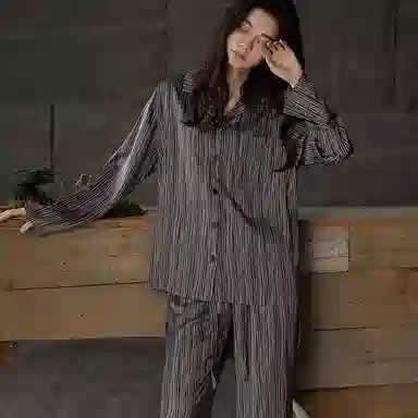 同语 情侣睡衣女春秋季纯棉薄款家居服男女全棉休闲韩版可外出套装 家居套装 情侣款 深灰色