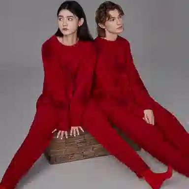 同语 本命年红色睡衣男秋冬珊瑚绒结婚套装半边绒加厚加绒男士家居服 家居套装 男款 勃艮第红