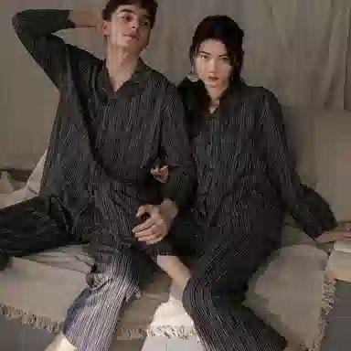 同语 情侣睡衣女春秋季纯棉薄款家居服男女全棉休闲韩版可外出套装 家居套装 情侣款 深灰色