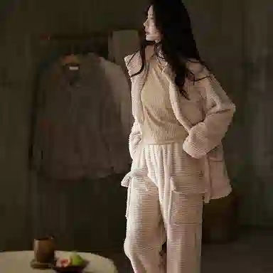 同语 珊瑚绒睡衣女加厚秋冬季女士家居服可外穿休闲套装冬天加绒款 家居套装 女款 月季粉