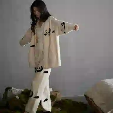 同语 半边绒睡衣女秋冬季套装小熊猫可外穿软绵绵家居服珊瑚绒加厚 家居套装 女款 黑白熊猫