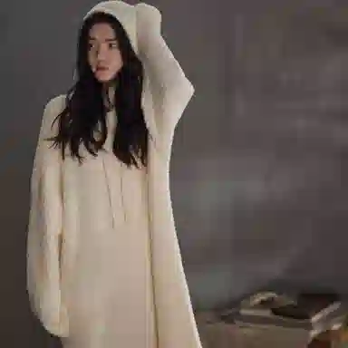 同语 半边绒软绵绵睡衣珊瑚绒加厚款连帽可外穿睡裙 女款 橘白色