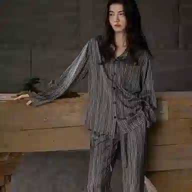 同语 情侣睡衣女春秋季纯棉薄款家居服男女全棉休闲韩版可外出套装 家居套装 情侣款 深灰色