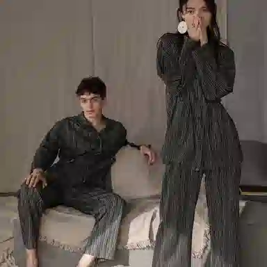 同语 情侣睡衣女春秋季纯棉薄款家居服男女全棉休闲韩版可外出套装 家居套装 情侣款 深灰色