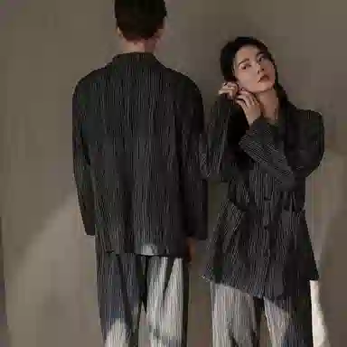 同语 情侣睡衣女春秋季纯棉薄款家居服男女全棉休闲韩版可外出套装 家居套装 情侣款 深灰色