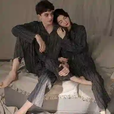 同语 情侣睡衣女春秋季纯棉薄款家居服男女全棉休闲韩版可外出套装 家居套装 情侣款 深灰色