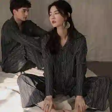 同语 情侣睡衣女春秋季纯棉薄款家居服男女全棉休闲韩版可外出套装 家居套装 情侣款 深灰色