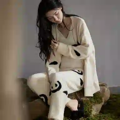 同语 半边绒睡衣女秋冬季套装小熊猫可外穿软绵绵家居服珊瑚绒加厚 家居套装 女款 黑白熊猫