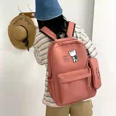 尼格尔 新款学生可爱卡通时尚字母大容量旅行优质面料书包背包双肩包 女款 多色