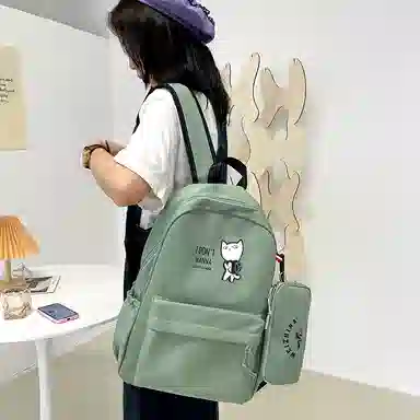 尼格尔 新款学生可爱卡通时尚字母大容量旅行优质面料书包背包双肩包 女款 多色