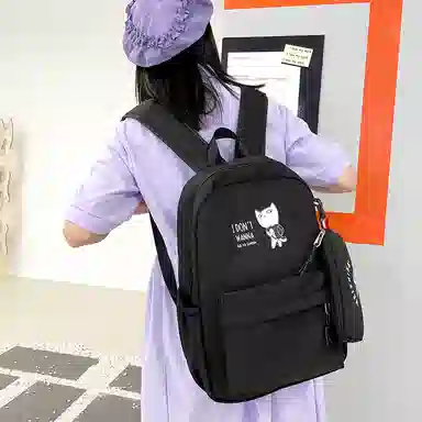 尼格尔 新款学生可爱卡通时尚字母大容量旅行优质面料书包背包双肩包 女款 多色