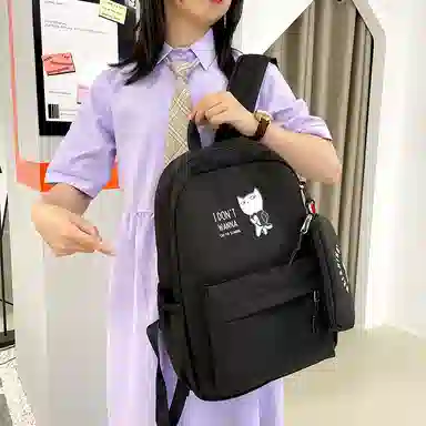 尼格尔 新款学生可爱卡通时尚字母大容量旅行优质面料书包背包双肩包 女款 多色