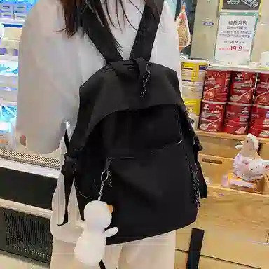 尼格尔新简约撞色书包女韩版尼龙初中高中小学生双肩包学院风大容量背包 多色