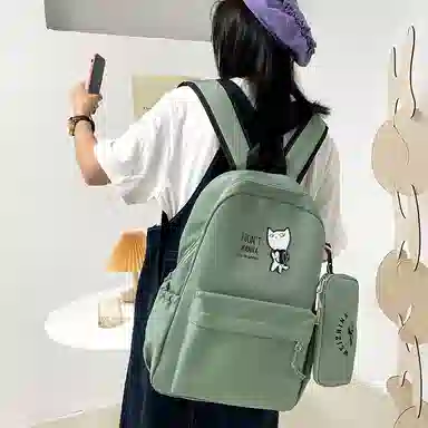 尼格尔 新款学生可爱卡通时尚字母大容量旅行优质面料书包背包双肩包 女款 多色