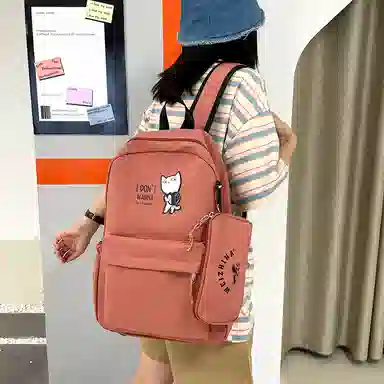 尼格尔 新款学生可爱卡通时尚字母大容量旅行优质面料书包背包双肩包 女款 多色