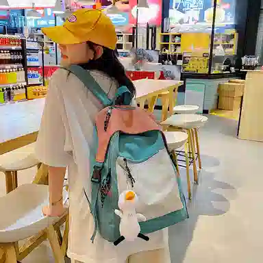 尼格尔新简约撞色书包女韩版尼龙初中高中小学生双肩包学院风大容量背包 多色