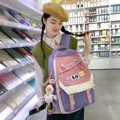 尼格尔大容量双肩背包休闲校园女生尼龙双肩包小学生初中生学生上课书包女多色