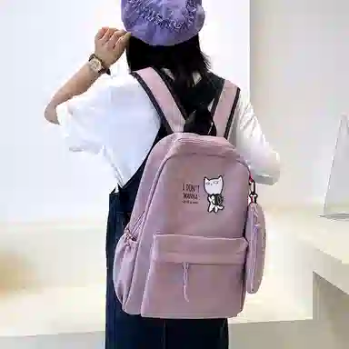 尼格尔 新款学生可爱卡通时尚字母大容量旅行优质面料书包背包双肩包 女款 多色