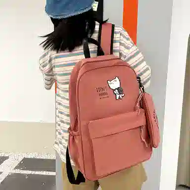 尼格尔 新款学生可爱卡通时尚字母大容量旅行优质面料书包背包双肩包 女款 多色