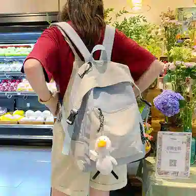 尼格尔新简约撞色书包女韩版尼龙初中高中小学生双肩包学院风大容量背包 多色