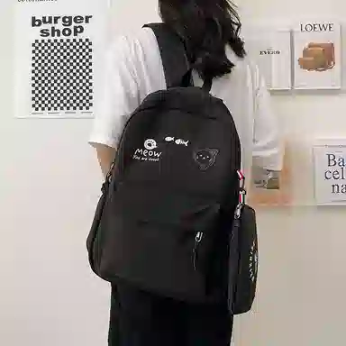 尼格尔 简约小清新校园简单时尚中大学生可爱洋气尼龙书包背包双肩包 女款 多色