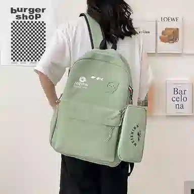 尼格尔 简约小清新校园简单时尚中大学生可爱洋气尼龙书包背包双肩包 女款 多色