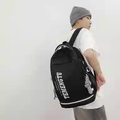 尼格尔简约休闲复古运动风双肩包春季尼龙新款大容量韩版日系背包中学生书包 中号 男女同款 多色