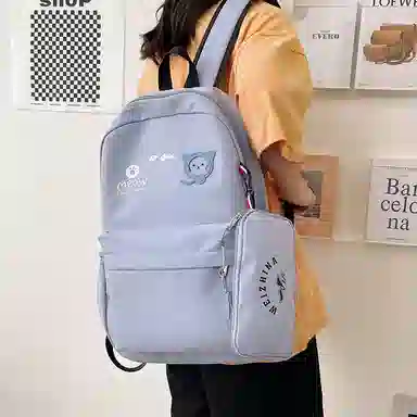 尼格尔 简约小清新校园简单时尚中大学生可爱洋气尼龙书包背包双肩包 女款 多色