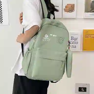 尼格尔 简约小清新校园简单时尚中大学生可爱洋气尼龙书包背包双肩包 女款 多色