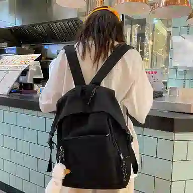 尼格尔新简约撞色书包女韩版尼龙初中高中小学生双肩包学院风大容量背包 多色