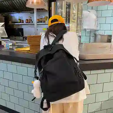 尼格尔新简约撞色书包女韩版尼龙初中高中小学生双肩包学院风大容量背包 多色