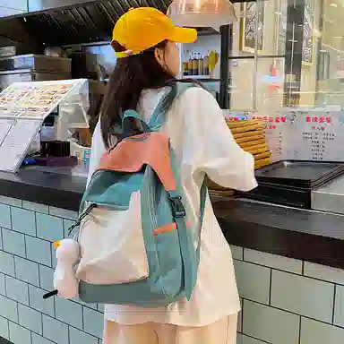 尼格尔新简约撞色书包女韩版尼龙初中高中小学生双肩包学院风大容量背包 多色