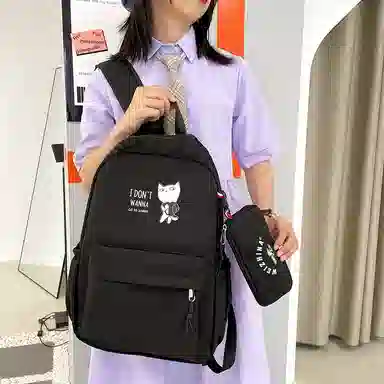 尼格尔 新款学生可爱卡通时尚字母大容量旅行优质面料书包背包双肩包 女款 多色