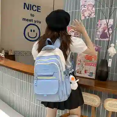 尼格尔工装书包女大学生新款时尚大容量尼龙电脑双肩包睿营背包女士旅行包潮 中号 多色