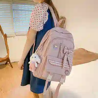 尼格尔 小学生书包蝴蝶结可爱甜美尼龙书包背包双肩包 女款 多色