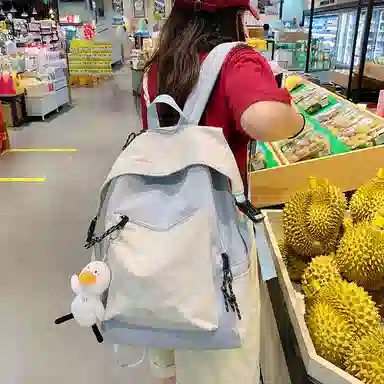 尼格尔新简约撞色书包女韩版尼龙初中高中小学生双肩包学院风大容量背包 多色