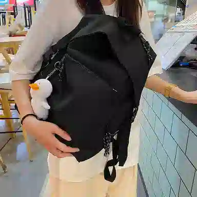 尼格尔新简约撞色书包女韩版尼龙初中高中小学生双肩包学院风大容量背包 多色