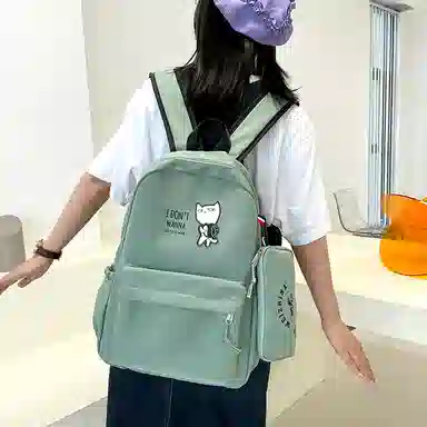 尼格尔 新款学生可爱卡通时尚字母大容量旅行优质面料书包背包双肩包 女款 多色