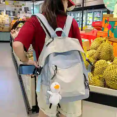 尼格尔新简约撞色书包女韩版尼龙初中高中小学生双肩包学院风大容量背包 多色