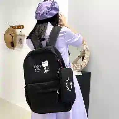 尼格尔 新款学生可爱卡通时尚字母大容量旅行优质面料书包背包双肩包 女款 多色