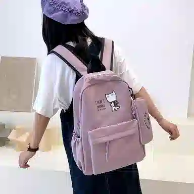 尼格尔 新款学生可爱卡通时尚字母大容量旅行优质面料书包背包双肩包 女款 多色