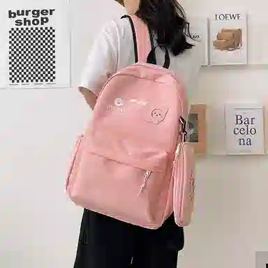 尼格尔 简约小清新校园简单时尚中大学生可爱洋气尼龙书包背包双肩包 女款 多色