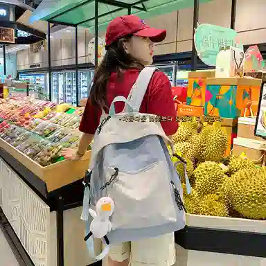 尼格尔新简约撞色书包女韩版尼龙初中高中小学生双肩包学院风大容量背包 多色